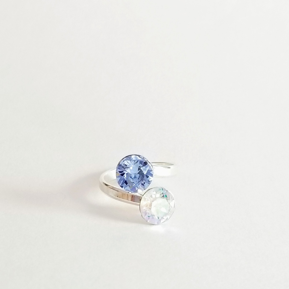 925 Silver Swarovski Element 2 Crystal Ring